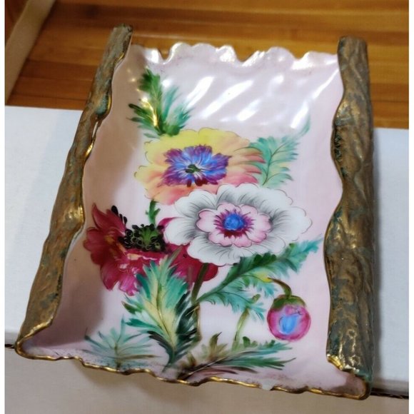 Vtg Japanese Chubu China Hand Painted Floral Trinket/Jewelry Dish Unique 5x4x1" - Picture 2 of 12